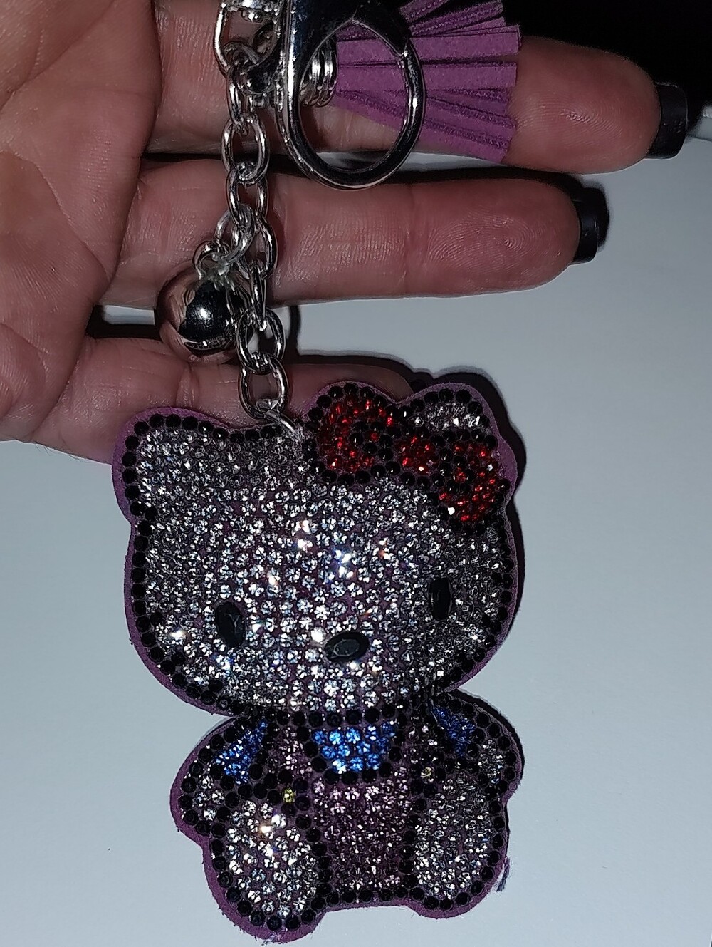 New! Hello Kitty Full Body Rhinestone Keychain With Claw Clip And Tassel
